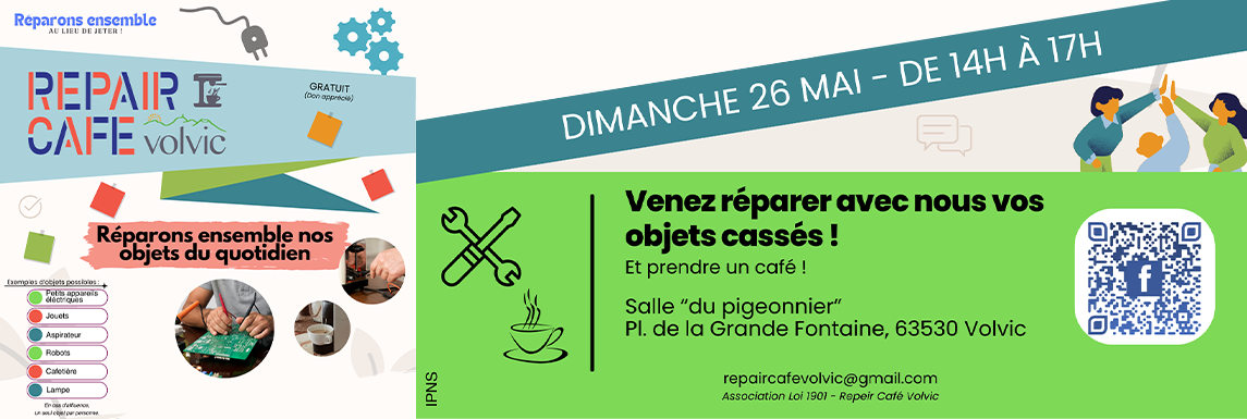 Repair Café Volvic : après-midi réparation d’objets du quotidien 26-05-24